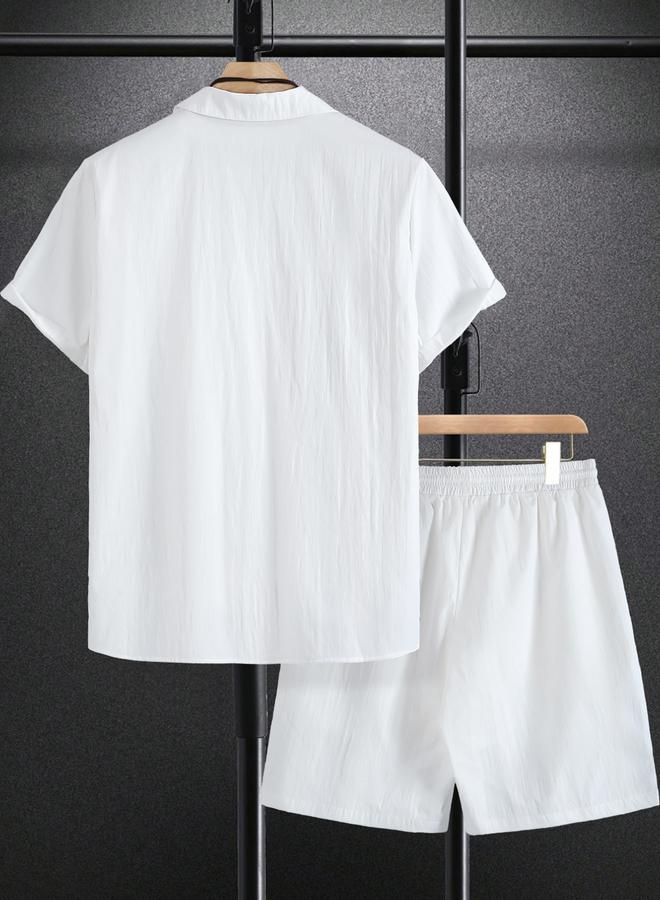 Take Two Men Solid Pocket Detail Shirt and Shorts Co-Ords - Image 3